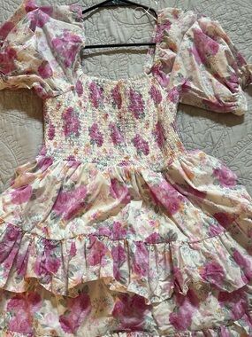 TCEC Cream Mini Dress with Pink Floral Print
